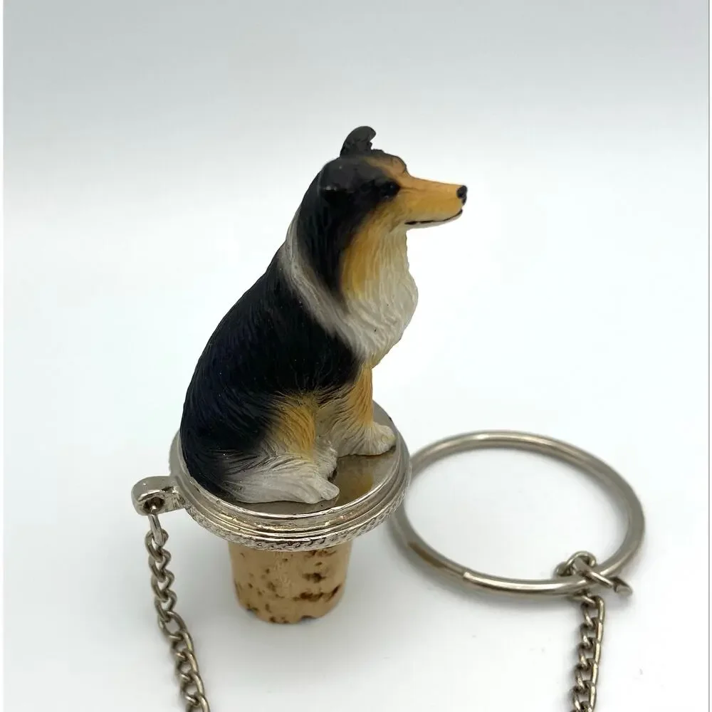 Collie Wine Bottle Stopper Tri Color Sheltie Dog Hand Painted Never Used